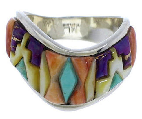 Multicolor Turquoise And Oyster Shell Inlay Ring Size 7-1/4 VX36294